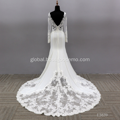 Ungrouped Luxury Long Sleeve Mermaid Pearls Beaded Saudi Arabia Bridal mermaid deep v wedding dresses with sleeves Supplier